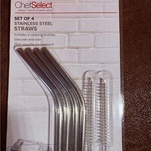 Stainless Steel Straws Set of 4 with Cleaning Brushes - Silver
